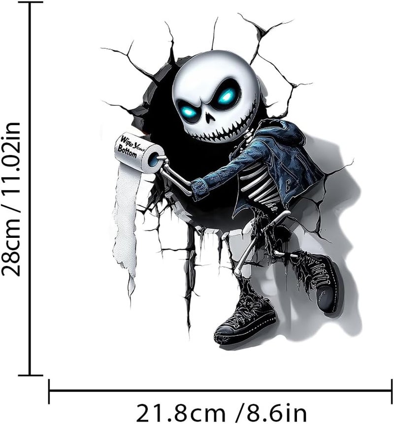 Iprokiu Funny Crack Skull Toilet Decal Self-Adhesive Halloween Decoration Skeleton Toilet Seat Cover Decal Waterproof Cartoon Sticker for Washroom Decoration (Skull) - Image 4
